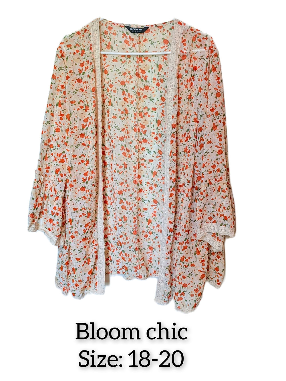 BloomChic Floral Kimono Cardigan in Cream, Orange & Green